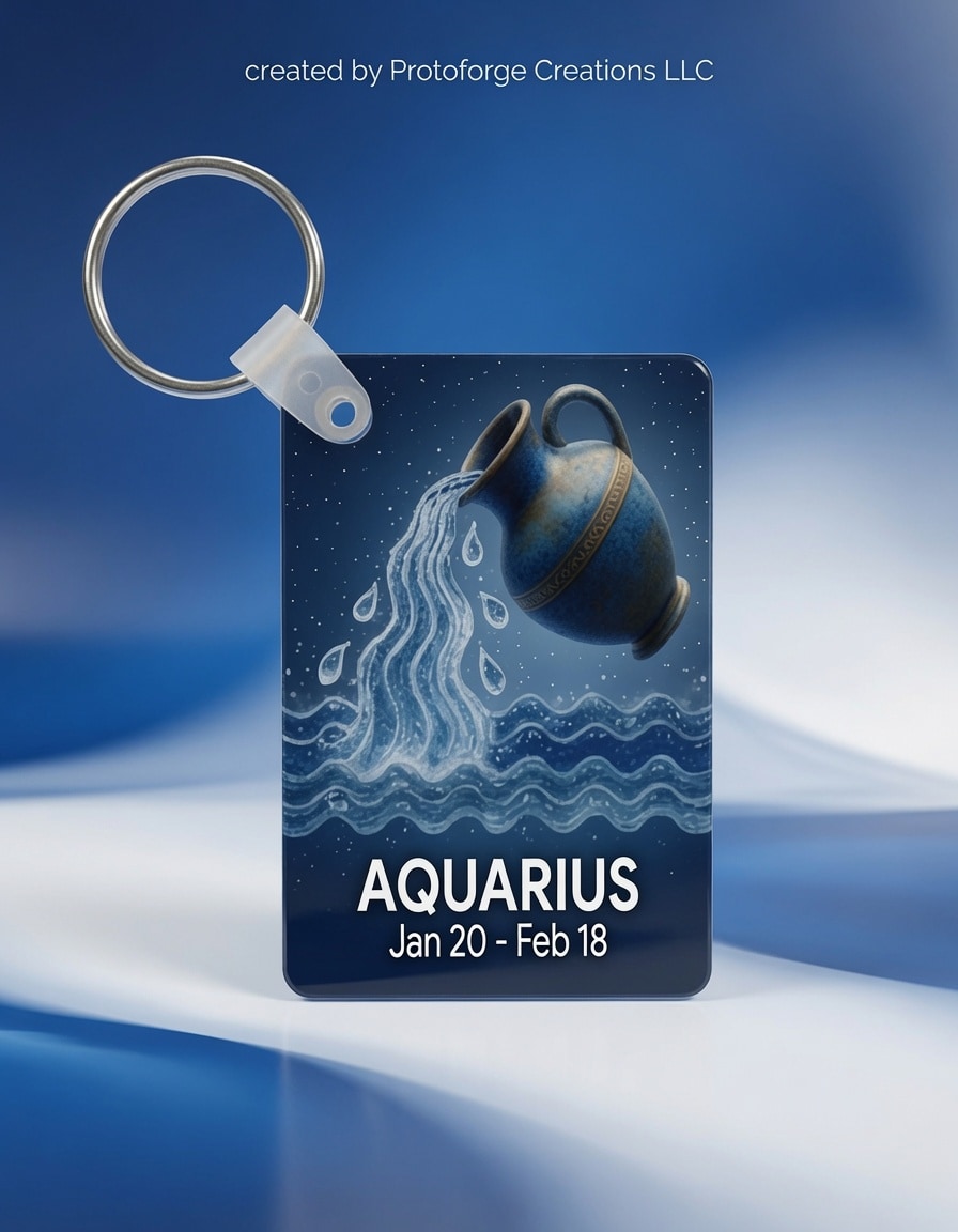 Aquarius Zodiac Keychain — custom sublimation keychain by ProtoForge Creations