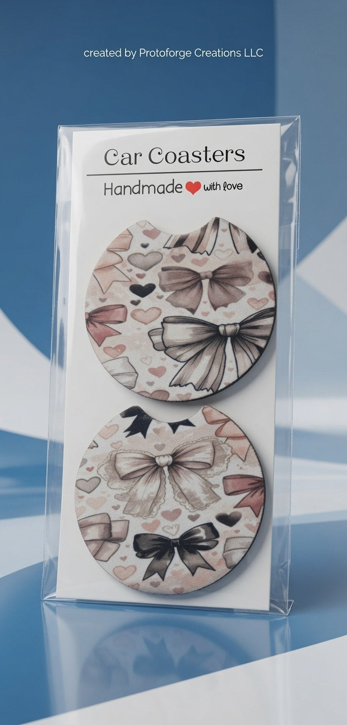 Bow Hearts Car Coaster — custom sublimation car coaster by ProtoForge Creations