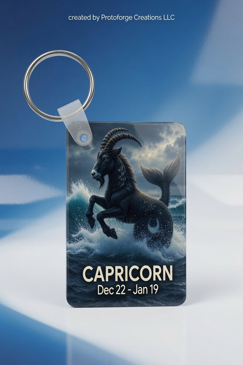 Capricorn Zodiac Keychain — custom sublimation keychain by ProtoForge Creations