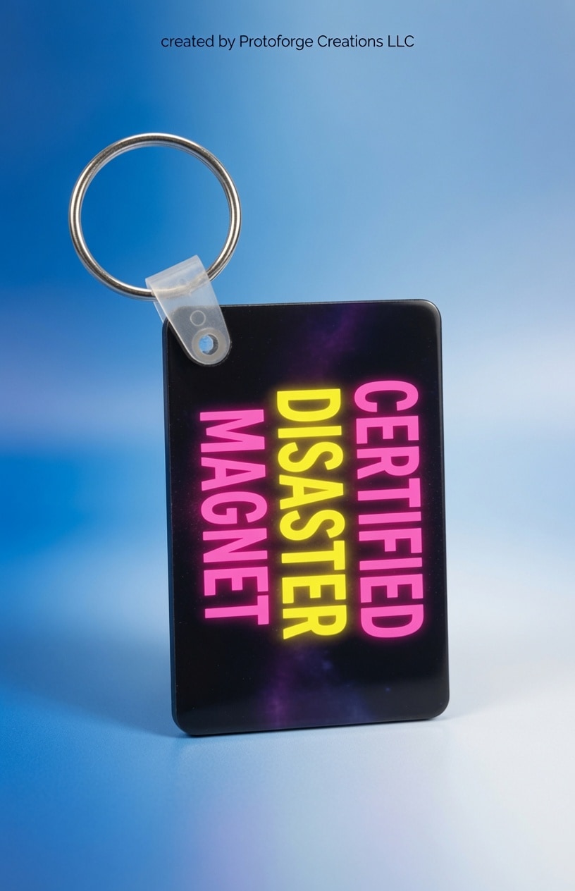 Certified Disaster Magnet Keychain — custom sublimation keychain by ProtoForge Creations