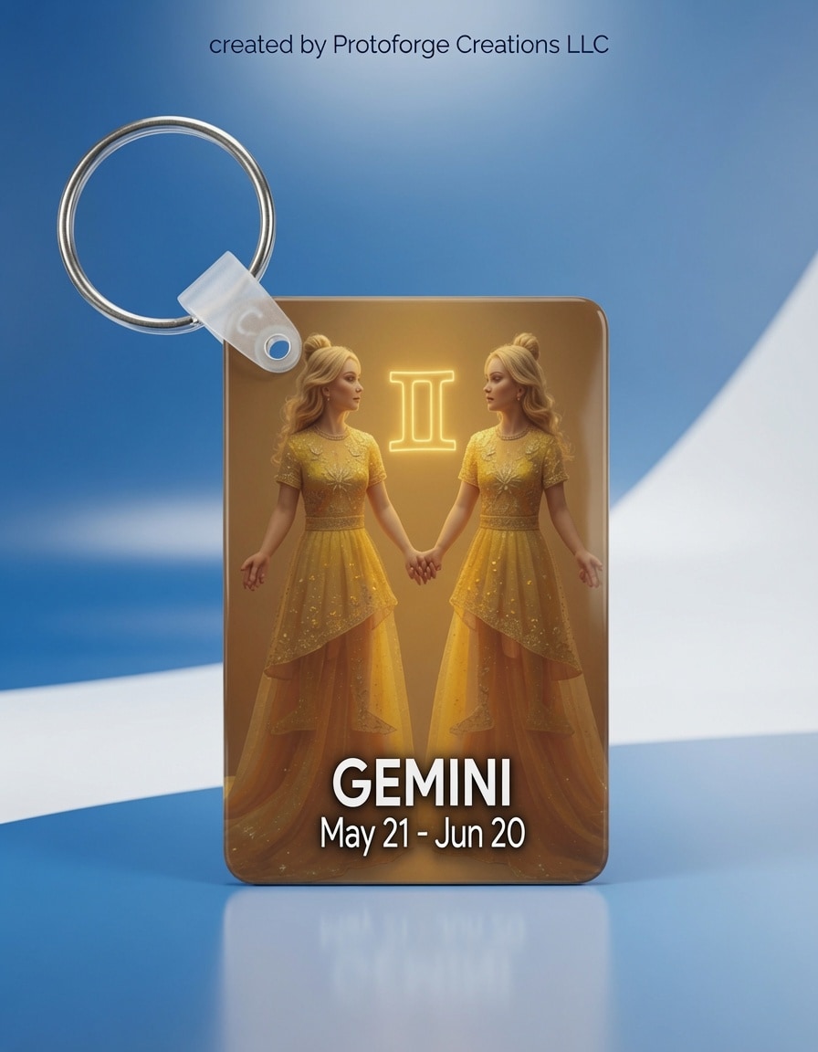 Gemini Zodiac Keychain — custom sublimation keychain by ProtoForge Creations