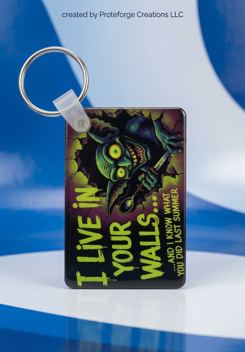 I Live In Your Walls Monster Keychain — custom sublimation keychain by ProtoForge Creations