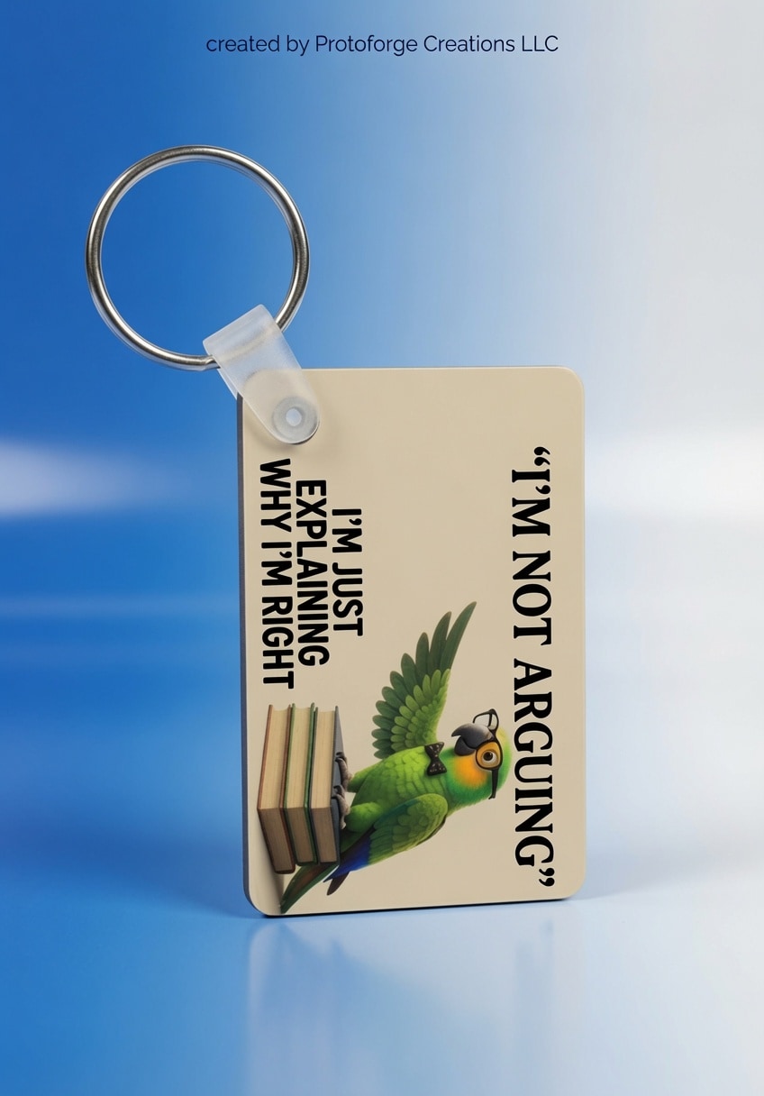 Im Not Arguing Parrot Keychain — custom sublimation keychain by ProtoForge Creations