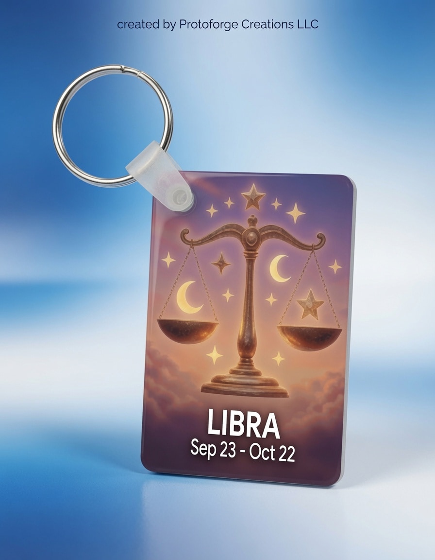 Libra Zodiac Keychain — custom sublimation keychain by ProtoForge Creations