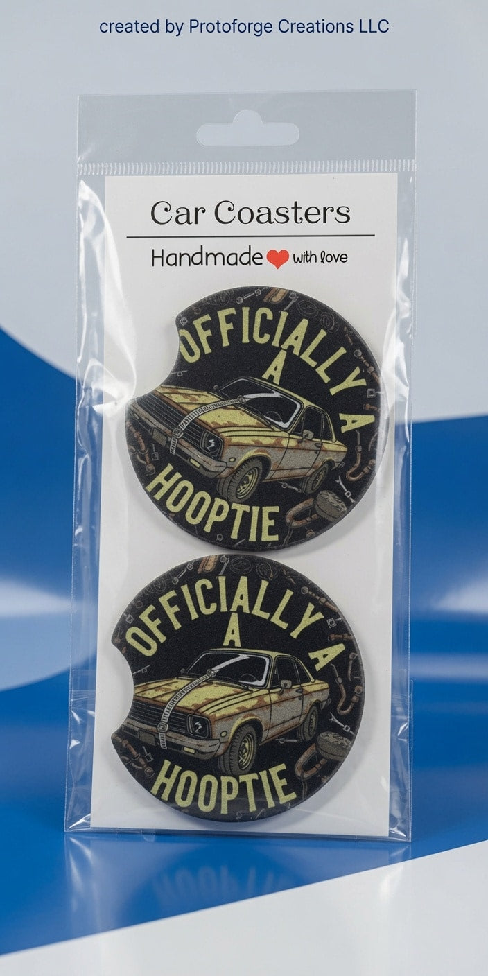 Officially A Hooptie Car Coaster — custom sublimation car coaster by ProtoForge Creations