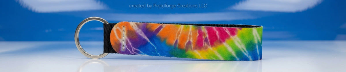 Rainbow Tie Dye Lightning Keychain — custom sublimation keychain by ProtoForge Creations