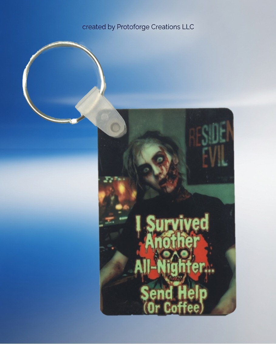 Resident Evil Zombie All Nighter Keychain — custom sublimation keychain by ProtoForge Creations