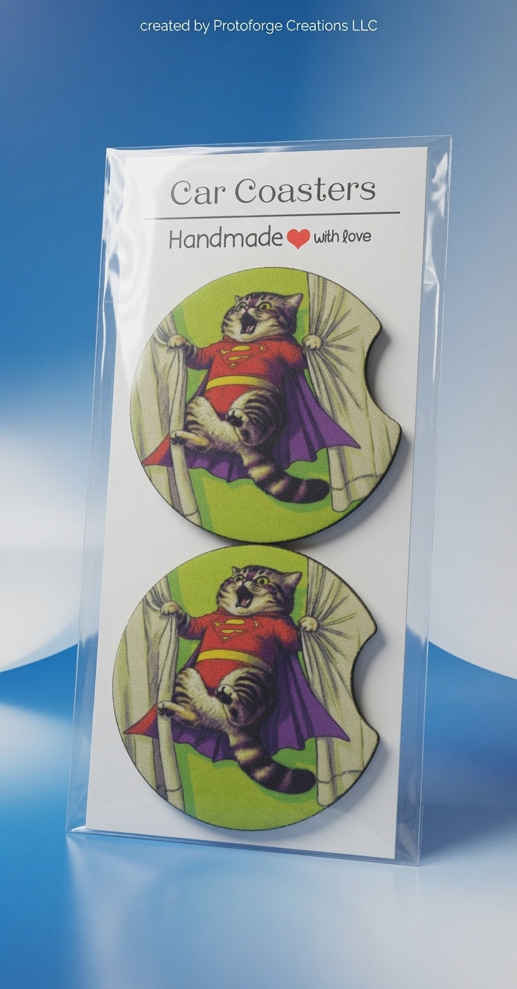 Supercat Car Coasters — custom sublimation car coaster by ProtoForge Creations