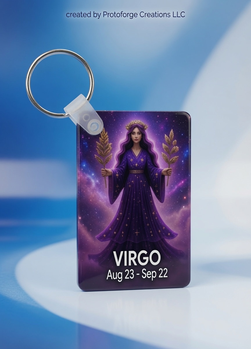 Virgo Zodiac Keychain — custom sublimation keychain by ProtoForge Creations