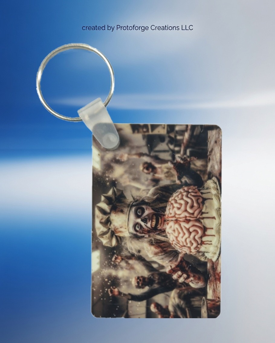 Zombie Chef Brain Cake Keychain — custom sublimation keychain by ProtoForge Creations