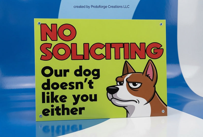 No Soliciting — Our Dog Doesn't Like You Sign — custom sublimation sign by ProtoForge Creations