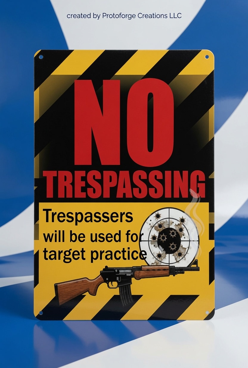 No Trespassing Target Practice Sign — custom sublimation sign by ProtoForge Creations