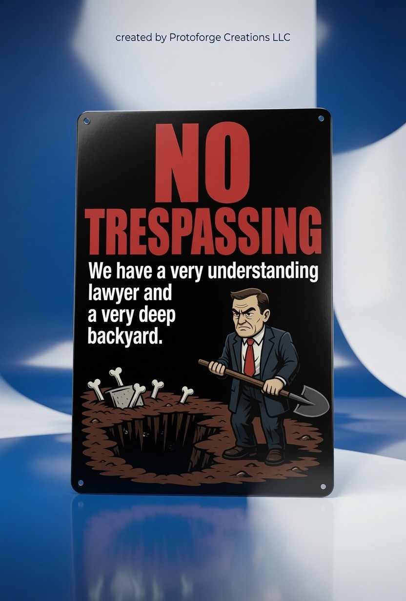No Trespassing — Understanding Lawyer Sign — custom sublimation sign by ProtoForge Creations